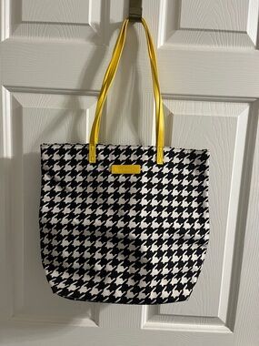Vera Bradley Black & White Houndstooth Tote with Yellow Straps